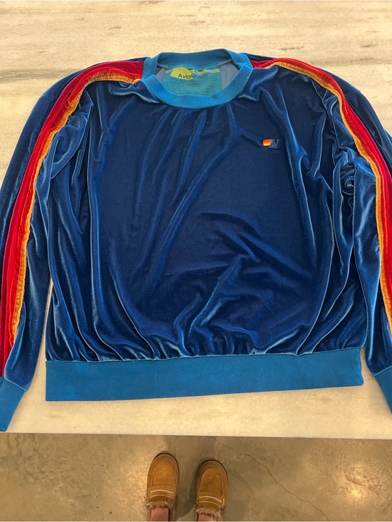 Aviator Nation Tops - Aviator Nation Navy Velvet Track Pullover with Red & Gold Shoulder Stripes
